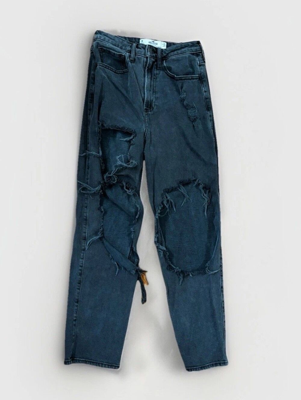 Hollister Curvy Ultra High Rise Straight Jeans 26W Distressed Charcoal Black
